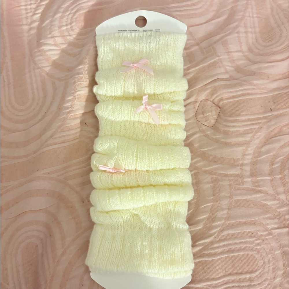 Soft White Leg Warmers with Pink Bows